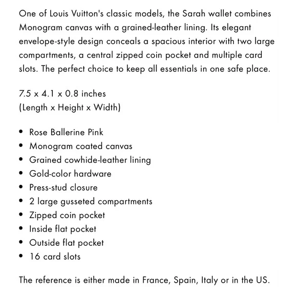 Louis Vuitton Sarah Wallet Rose - Picture 10 of 10